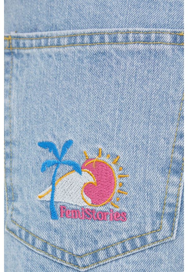 Femi Stories szorty jeansowe damskie gładkie medium waist. Okazja: na co dzień. Kolor: niebieski. Materiał: jeans. Wzór: gładki. Styl: casual