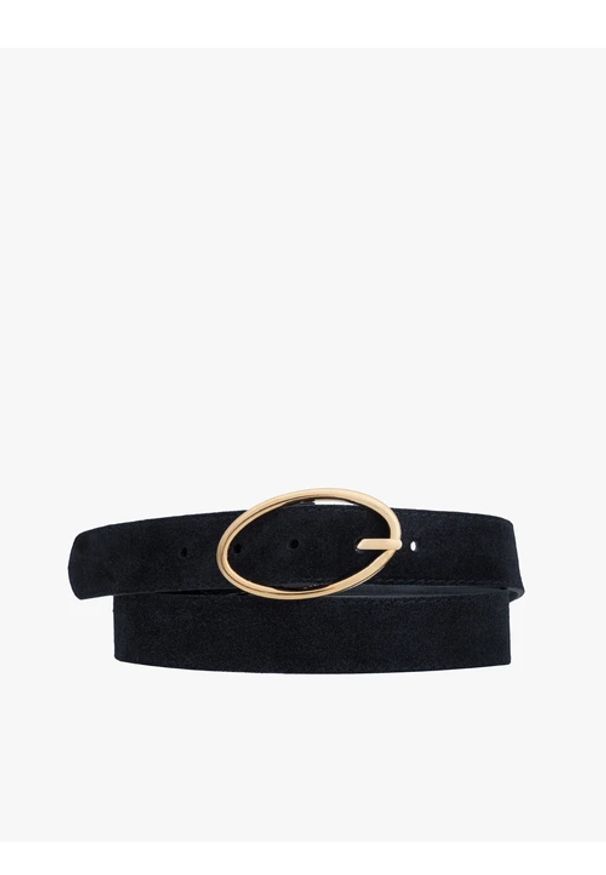 Ryłko - Czarny pasek ze złotą klamrą. Kolor: czarny. Materiał: welur, skóra