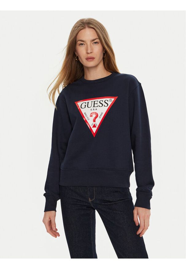 Guess Bluza W2YQ16 KBA11 Granatowy Regular Fit. Kolor: niebieski. Materiał: bawełna