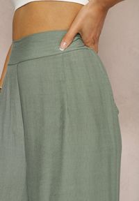 Renee - Zielone Szerokie Spodnie z Wiskozy High Waist z Gumką w Talii Timasha. Stan: podwyższony. Kolor: zielony. Materiał: wiskoza. Sezon: lato