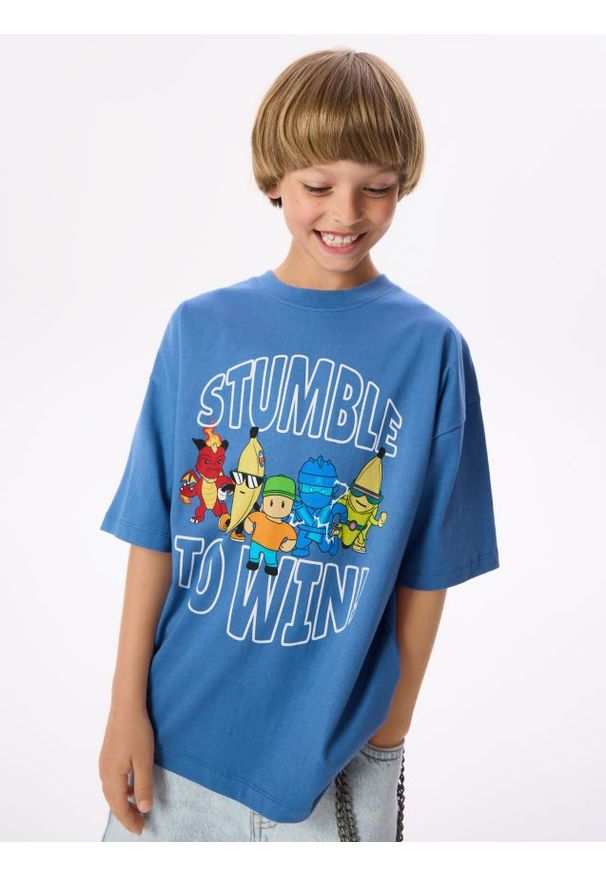Reserved - T-shirt Stumble Guys - niebieski. Kolor: niebieski. Materiał: bawełna, dzianina