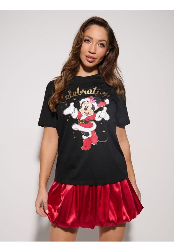 Sinsay - Bawełniana koszulka z nadrukiem Minnie Mouse - czarny. Kolor: czarny. Materiał: bawełna. Wzór: nadruk, motyw z bajki