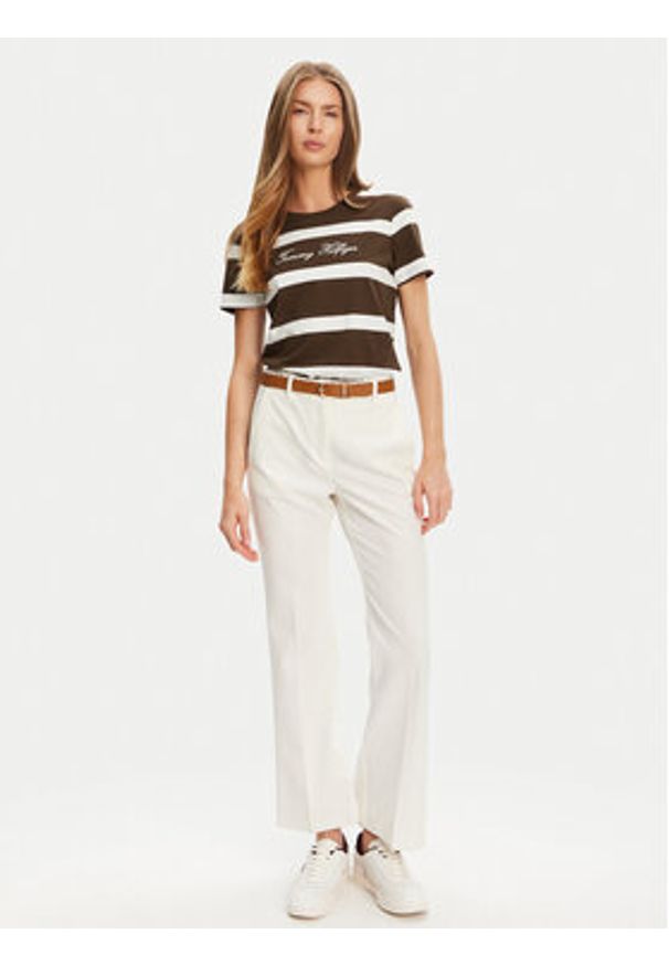 TOMMY HILFIGER - Tommy Hilfiger T-Shirt Script WW0WW45746 Brązowy Regular Fit. Kolor: brązowy. Materiał: bawełna