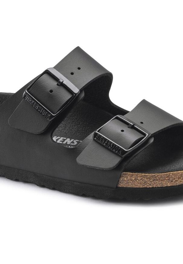 Birkenstock - BIRKENSTOCK ARIZONA Klapki damskie. Okazja: na spacer, na co dzień. Kolor: czarny. Materiał: materiał. Wzór: paski. Sezon: lato. Styl: casual, klasyczny