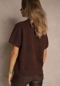 Renee - Brązowy Sweter z Wełną z Krótkim Rękawem i Dekoltem V z Kołnierzem Tevirna. Kolor: brązowy. Materiał: wełna. Długość rękawa: krótki rękaw. Długość: krótkie #5