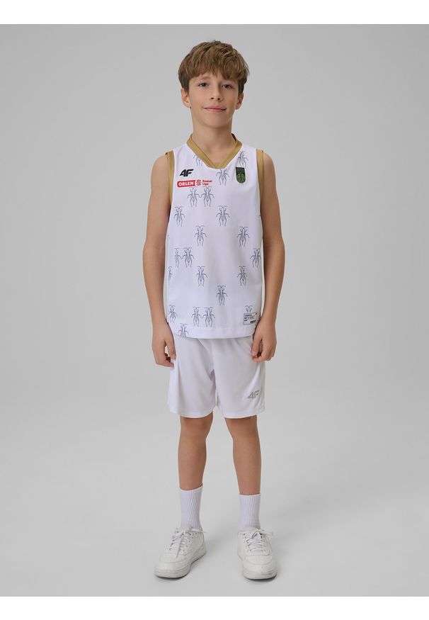 4f - 4F Koszulka meczowa replika domowa z sezonu 2025/26 dziecięca 4F x Miasto Szkła Krosno - biała 122/128 (6-8 lat). Kolor: wielokolorowy. Materiał: skóra, dzianina, materiał. Wzór: nadruk. Sezon: lato. Sport: fitness, koszykówka