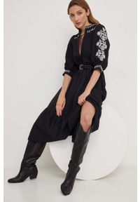Answear Lab sukienka bawełniana kolor czarny maxi rozkloszowana. Kolor: czarny. Materiał: bawełna. Wzór: haft. Typ sukienki: rozkloszowane. Styl: wakacyjny. Długość: maxi #1