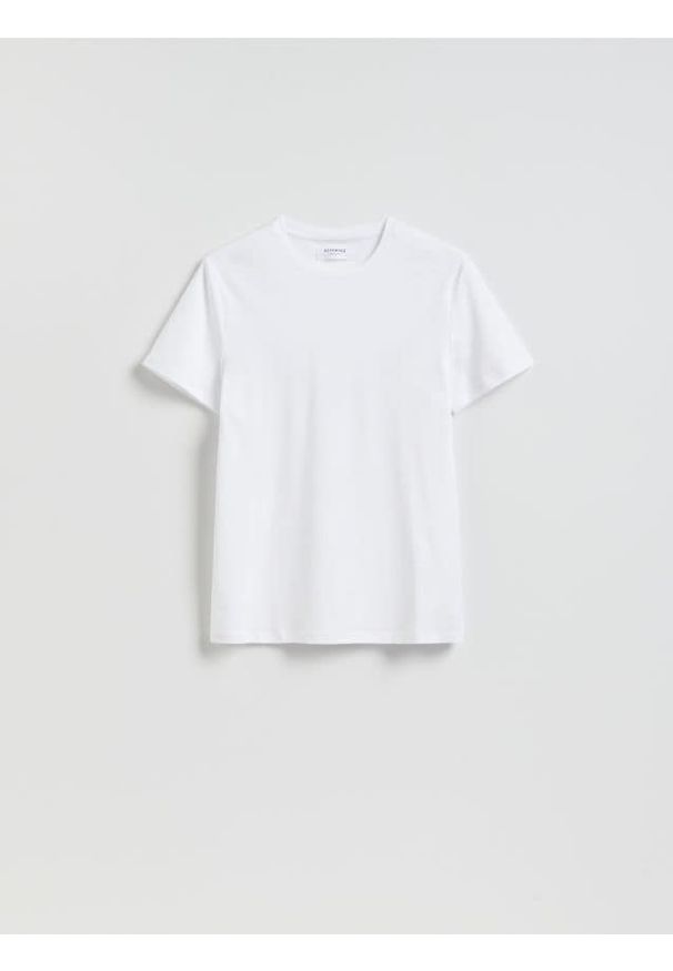 Reserved - T-shirt slim z bawełny pima - biały. Kolor: biały. Materiał: bawełna