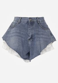 Born2be - Niebieskie Bawełniane Szorty Jeansowe z Falbanami Demite. Okazja: na co dzień. Kolor: niebieski. Materiał: bawełna, jeans. Styl: casual, elegancki #3