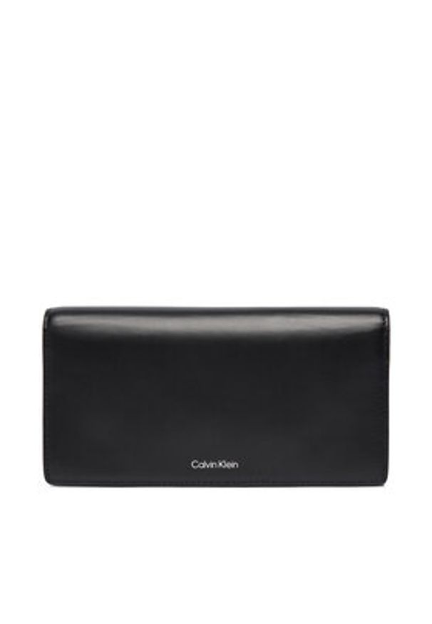 Calvin Klein Duży Portfel Damski Emblem Hw Long Bifold LV04F1098G Czarny. Kolor: czarny. Materiał: skóra