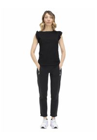 LEONE 1947 APPAREL - T-shirt damski z falbaną w kolorach ziemi. Kolor: czarny. Materiał: tkanina. Sport: fitness