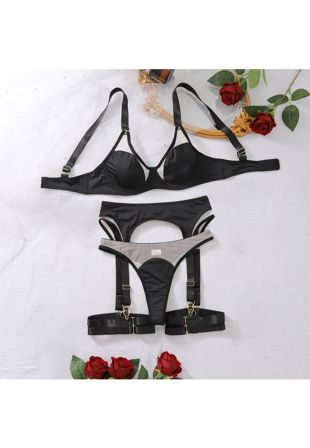 Intica - Komplet bielizny z rękawiczkami elegancki z regulowanymi ramiączkami Czeslawa. Kolor: czarny. Materiał: materiał