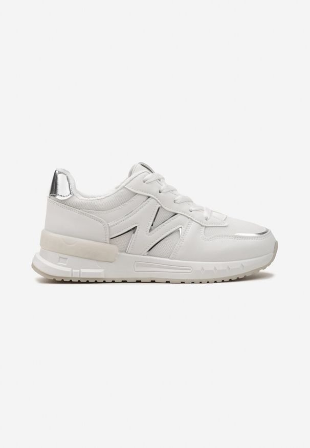 Born2be - Białe Sznurowane Sneakersy z Siateczkowymi Wstawkami Garnela. Nosek buta: okrągły. Kolor: biały. Materiał: materiał. Obcas: na obcasie. Wysokość obcasa: niski