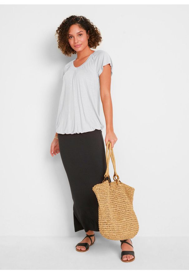 bonprix - T-shirt z mieszanki wiskozy. Typ kołnierza: dekolt w serek. Kolor: biały. Materiał: wiskoza. Długość rękawa: krótki rękaw. Długość: krótkie