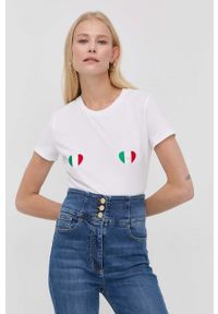 Elisabetta Franchi t-shirt bawełniany kolor biały. Okazja: na co dzień. Kolor: biały. Materiał: bawełna. Długość rękawa: krótki rękaw. Długość: krótkie. Wzór: haft. Styl: casual #5
