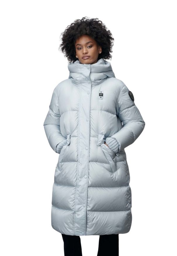 Blauer USA - BLAUER Błękitny damski płaszcz Lena Raincoat Long Jackets, Rozmiar L. Kolor: niebieski. Materiał: poliamid, puch. Długość rękawa: długi rękaw. Długość: długie. Styl: elegancki