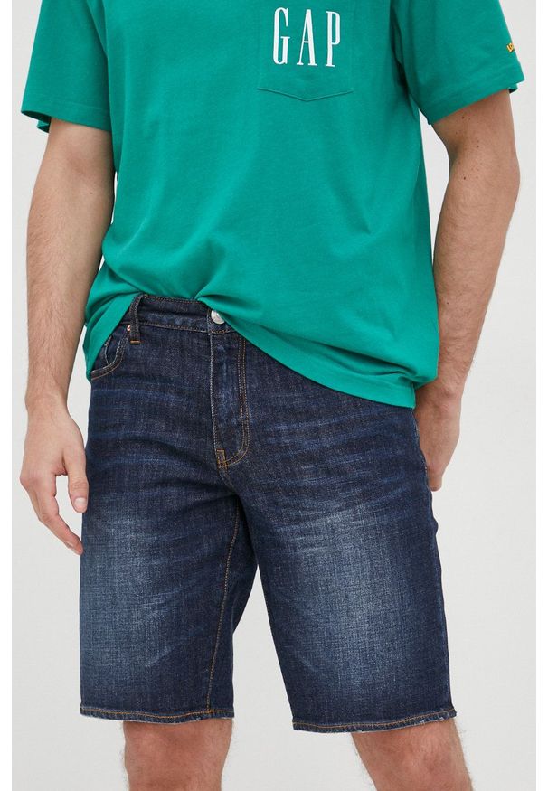 Armani Exchange szorty jeansowe męskie kolor granatowy. Kolor: niebieski. Materiał: jeans