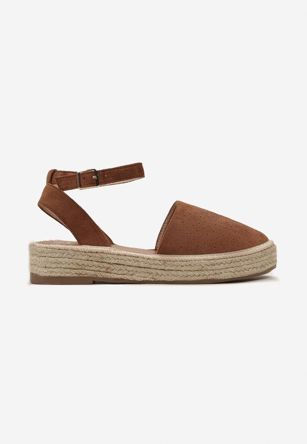 Born2be - Brązowe Espadryle na Płaskiej Plecionej Podeszwie z Paskiem Wokół Kostki Riolla. Zapięcie: pasek. Kolor: brązowy. Styl: boho