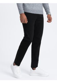 Ombre Clothing - Męskie spodnie chino o dopasowanym kroju - czarne V1 OM-PACP-0151 - XXL. Okazja: na co dzień. Kolor: czarny. Materiał: materiał, bawełna, tkanina, elastan. Styl: casual #3