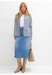 bonprix - Spódnica dżinsowa ze stretchem, High Waist. Stan: podwyższony. Kolor: niebieski #3