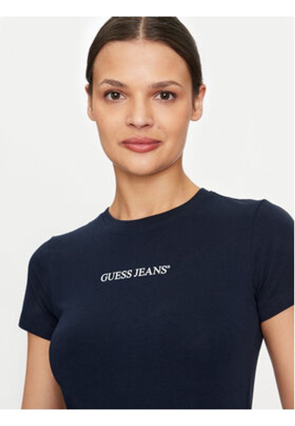 Guess Jeans T-Shirt W4YI01 J1314 Granatowy Slim Fit. Kolor: niebieski. Materiał: bawełna