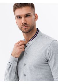 Ombre Clothing - Bawełniana męska koszula SLIM FIT ze stójką w kolorowe paski – szara V5 OM-SHCS-0178 - XXL. Okazja: na co dzień. Typ kołnierza: kołnierzyk stójkowy. Kolor: czarny. Materiał: bawełna. Długość: długie. Wzór: kolorowy, paski. Styl: casual