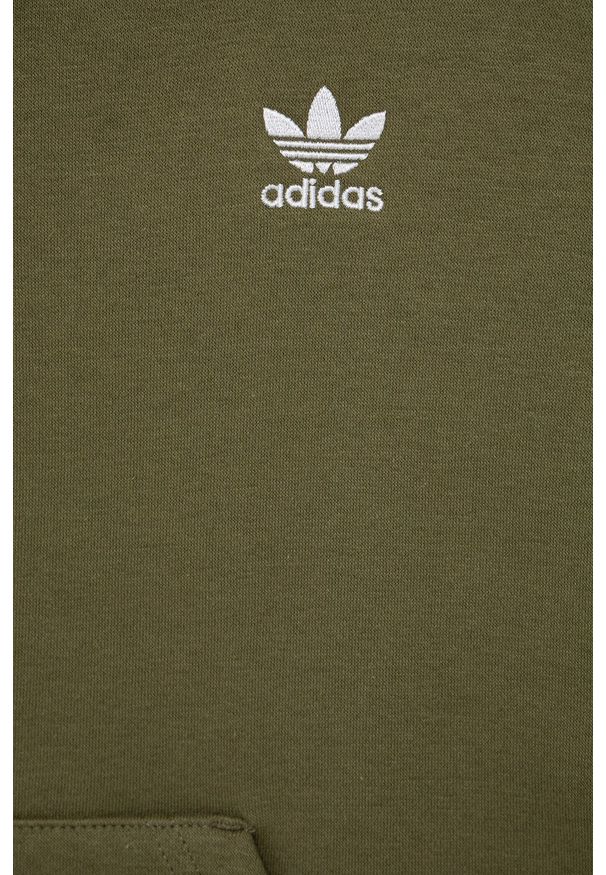 adidas Originals bluza dziecięca HF2308 kolor zielony z kapturem gładka. Okazja: na co dzień. Typ kołnierza: kaptur. Kolor: zielony. Materiał: bawełna, dzianina, materiał. Wzór: gładki. Styl: casual