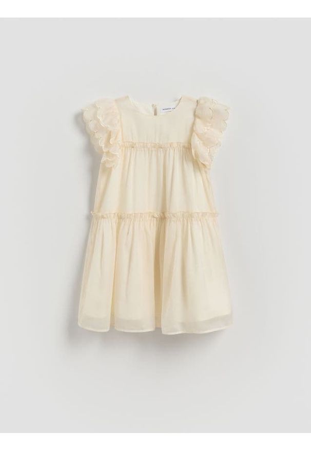 Reserved - Tiulowa sukienka - kremowy. Kolor: kremowy. Materiał: tiul