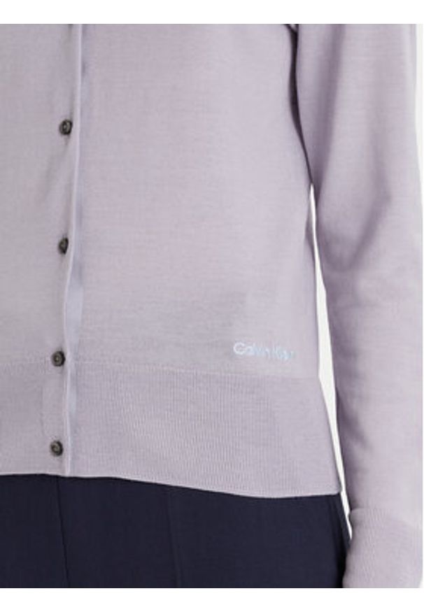 Calvin Klein Kardigan LV044D323G Szary Slim Fit. Kolor: szary. Materiał: wełna