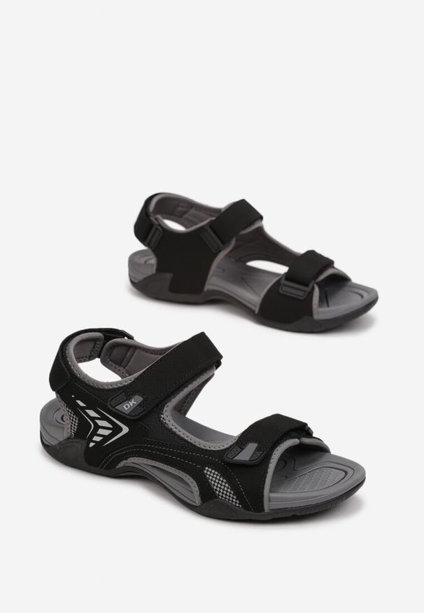 Born2be - Czarno-Szare Sandały Kissethis. Zapięcie: rzepy. Kolor: czarny. Materiał: materiał, guma. Wzór: nadruk, paski. Sezon: lato. Styl: sportowy