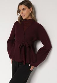 Born2be - Bordowy Kardigan z Wiskozą i Wiązaniem w Pasie Tusvela. Okazja: na co dzień. Kolor: czerwony. Materiał: wiskoza. Styl: casual #6