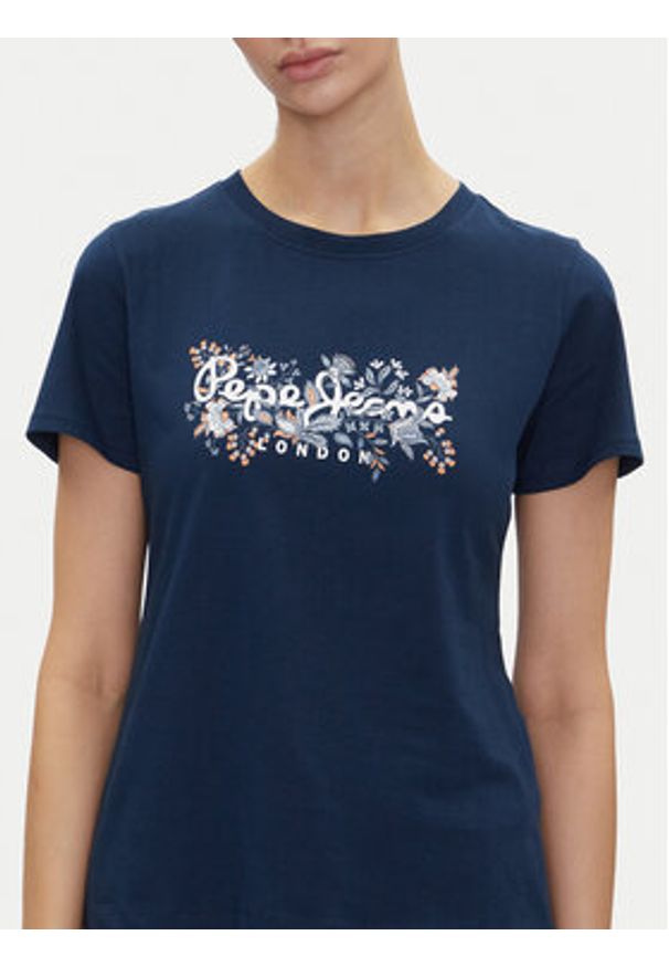 Pepe Jeans T-Shirt Rosalind PL506034 Granatowy Regular Fit. Kolor: niebieski. Materiał: bawełna