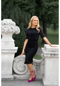 Stylove - Elegancka ołówkowa dwuczęściowa sukienka koronkowa czarna. Kolor: czarny. Materiał: koronka. Typ sukienki: ołówkowe. Styl: elegancki #5