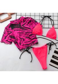 Intica - Strój kąpielowy z crop topem na lato plażowy wzór Senada. Kolor: różowy. Materiał: materiał