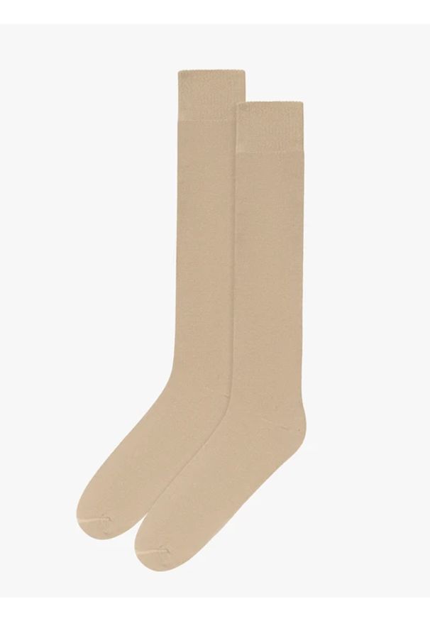 Ryłko - Długie beżowe skarpetki z bawełny. Kolor: beżowy. Materiał: tkanina