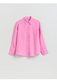Reserved - Lniana koszula - różowy. Kolor: różowy. Materiał: len