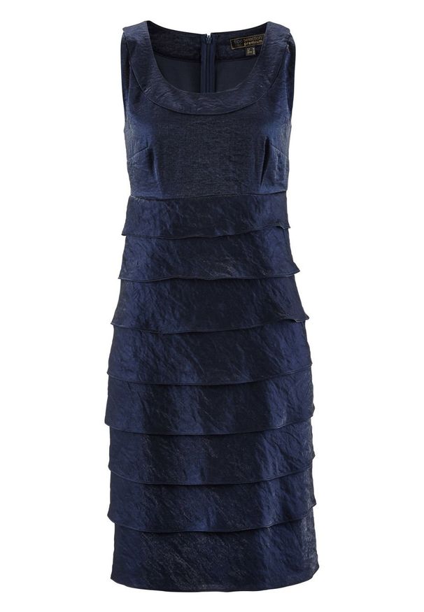 Sukienka z tafty z falbanami bonprix ciemnoniebieski. Kolor: niebieski. Materiał: materiał. Typ sukienki: ołówkowe