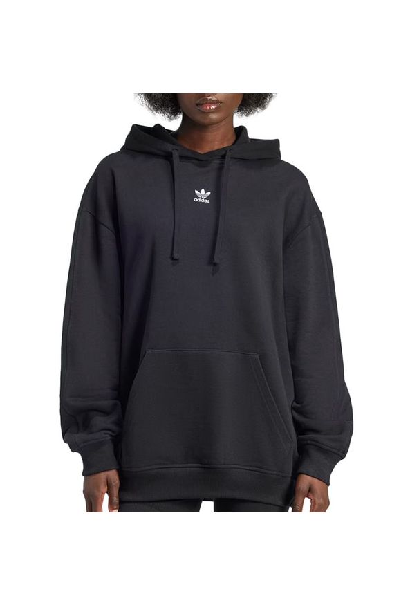 Adidas - Bluza damska adidas Originals Essentials Loose French Terry IY9615 - czarna. Typ kołnierza: kaptur. Kolor: czarny. Materiał: bawełna, materiał. Wzór: nadruk, aplikacja. Styl: klasyczny, sportowy