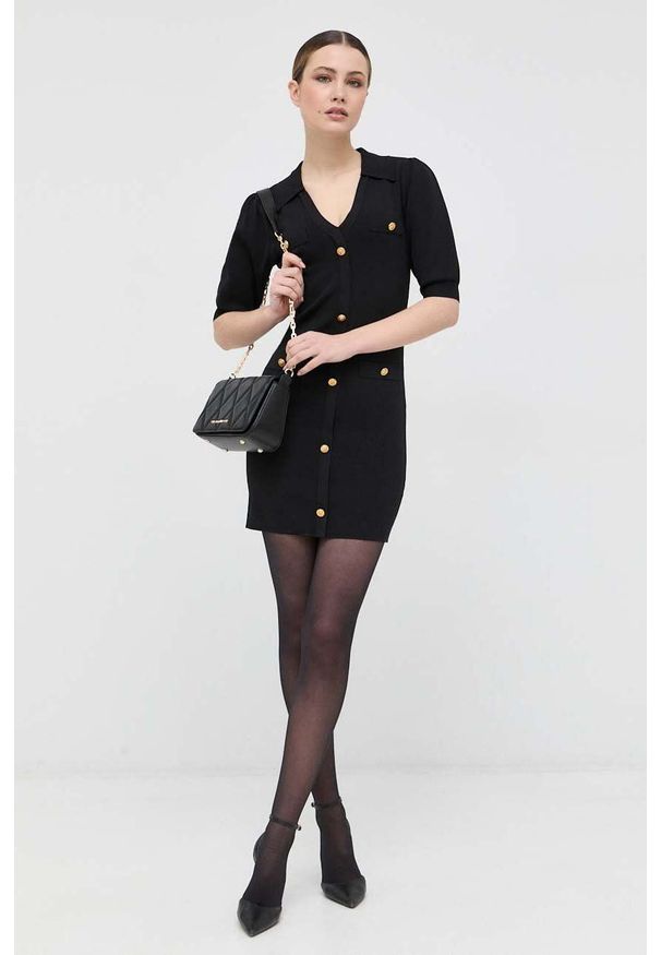 Silvian Heach sukienka kolor czarny mini dopasowana. Kolor: czarny. Długość rękawa: krótki rękaw. Typ sukienki: dopasowane. Długość: mini