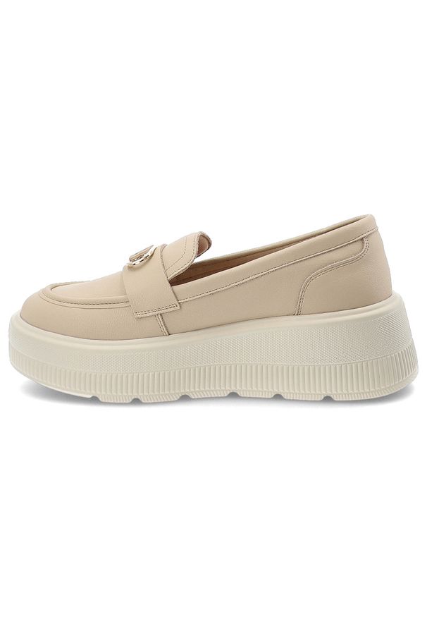 Półbuty damskie Vinceza, ze skóry naturalnej licowej ozdobna klamra wygodna platforma styl casual, beżowe, 39974. Okazja: na co dzień. Zapięcie: klamry. Kolor: beżowy. Materiał: skóra. Wzór: aplikacja. Obcas: na platformie. Styl: casual