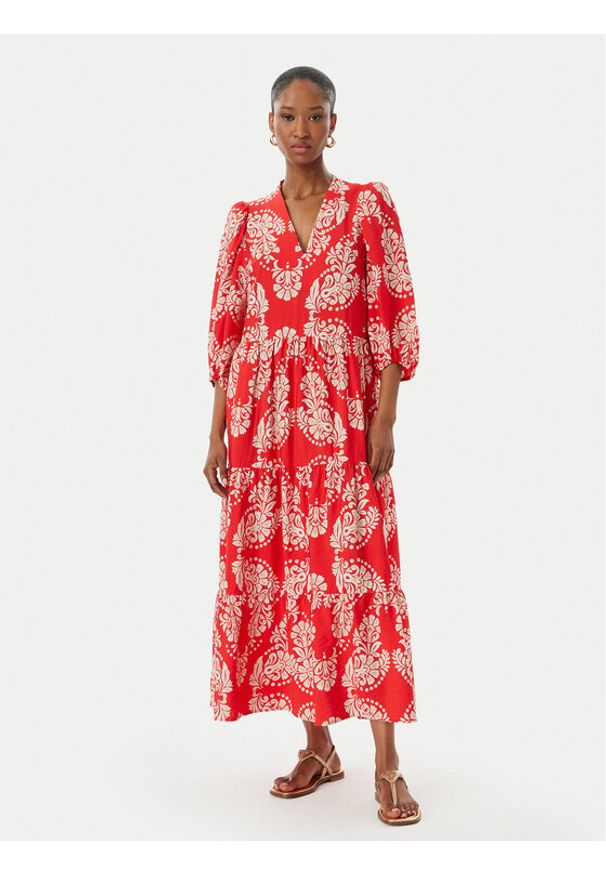 LOLA CASADEMUNT Sukienka letnia LS2616138 Czerwony jasny Regular Fit. Kolor: czerwony. Materiał: wiskoza. Sezon: lato