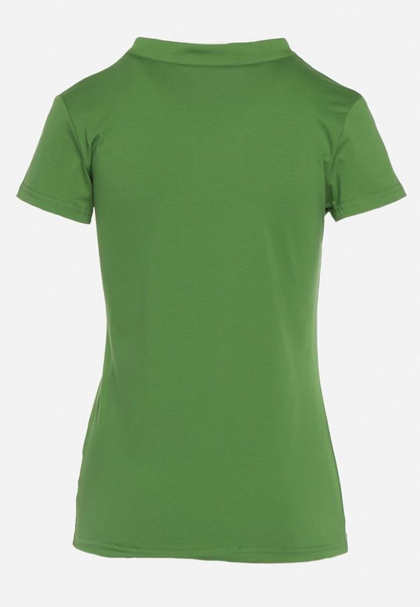 Born2be - Zielony T-shirt Koszulka z Bawełny z Metalicznymi Guzikami Cariena. Okazja: na co dzień. Typ kołnierza: dekolt w kształcie V. Kolor: zielony. Materiał: bawełna. Styl: casual