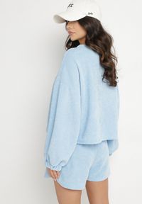 Born2be - Niebieski Dzianinowy Komplet Bluza i Szorty Novanisa. Kolor: niebieski. Materiał: dzianina