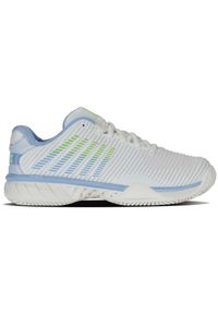 Buty do tenisa damskie K-Swiss Hypercourt Express 2. Kolor: biały, wielokolorowy, niebieski, zielony. Materiał: materiał, syntetyk. Szerokość cholewki: normalna. Sport: tenis