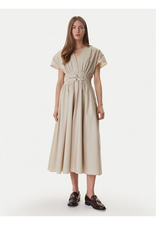 DKNY Sukienka codzienna DJ6D9194 Beżowy Regular Fit. Okazja: na co dzień. Kolor: beżowy. Materiał: bawełna. Typ sukienki: proste. Styl: casual