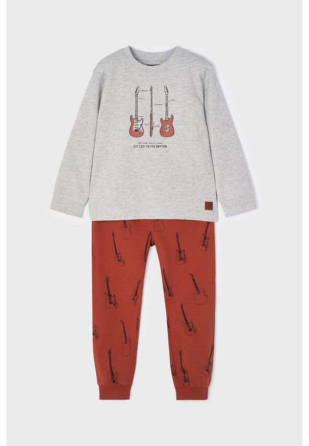 Mayoral piżama dziecięca kolor bordowy z nadrukiem. Kolor: czerwony. Materiał: bawełna. Długość: długie. Wzór: nadruk