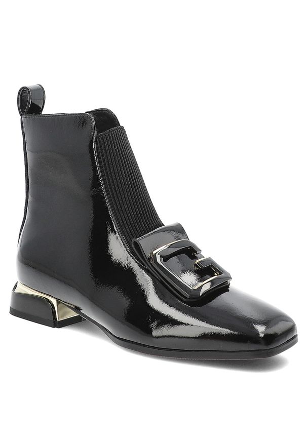 Czarne Botki S.Barski Lakierowane Buty Damskie. Zapięcie: klamry. Kolor: czarny. Materiał: lakier. Obcas: na obcasie. Styl: elegancki. Wysokość obcasa: średni
