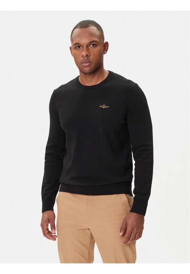 Aeronautica Militare Sweter 252MA1611UL00506 Czarny Regular Fit. Kolor: czarny. Materiał: bawełna