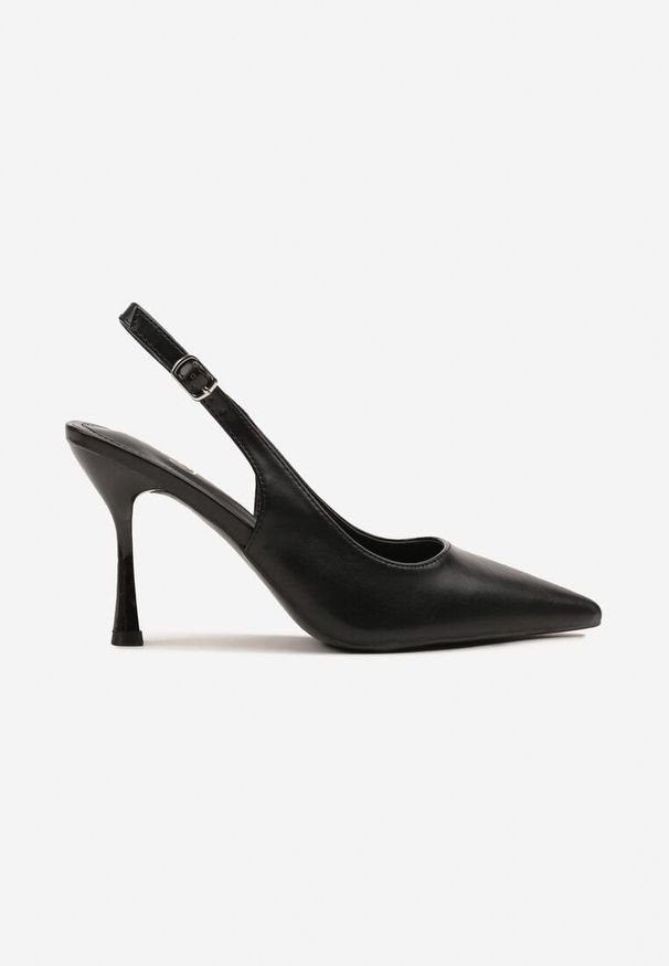 Born2be - Czarne Szpilki Slingback z Noskiem w Szpic i Zapięciem na Klamerkę Nusalenna. Nosek buta: szpiczasty. Kolor: czarny. Obcas: na szpilce. Wysokość obcasa: średni