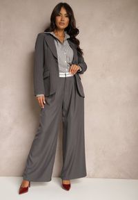 Renee - Szare Spodnie z Wiskozy Palazzo High Waist Zapinane na Suwak Nellieva. Okazja: na co dzień. Stan: podwyższony. Kolor: szary. Materiał: wiskoza. Styl: casual #4